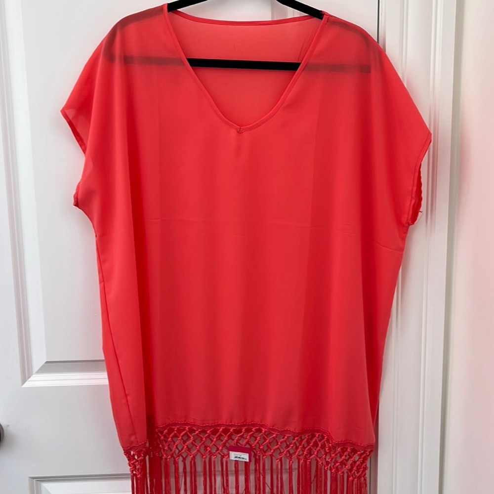 Coral bathing suit cover up/sheer top. Unbranded, new with tag.